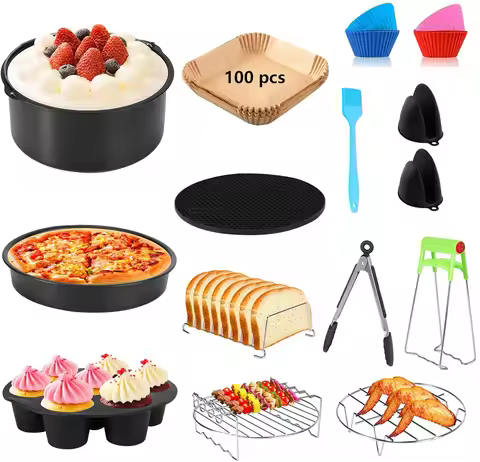 13Pcs Air Fryer Accessories Set Non-stick Safe Durable Compatible with 3.7-6.8QT Oil-free Fryer Univ