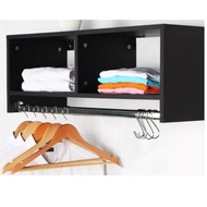 [READY STOCK] Wall Mounted 2-Cube Open Cabinet with A Steel Hanger - Design E (Black Walnut)