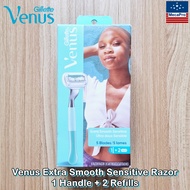 Gillette® Venus Extra Smooth Sensitive Razor 1 Handle + 2 Refills ยิลเลตต์ วีนัส ชุดมีดโกน สำหรับผู้