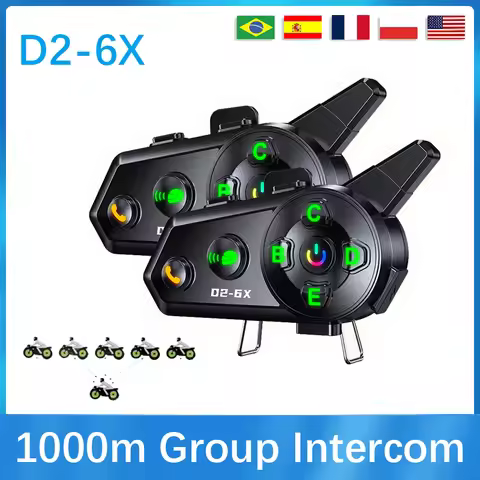 D2-6X Motorcycle Helmet Bluetooth Intercom 6-Person Switching Intercom Distance 1000 Meters Multi-Sc