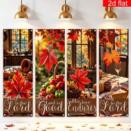 4pcs Church Sanctuary Wall Banners With Bible Verse Maple Leaf Harvest Praise The Lord Theme Design,
