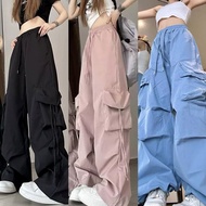 Hotgirl Drawstring Sporty Wide-Leg Trousers Tomboy Street Style High Waist Cargo Pants