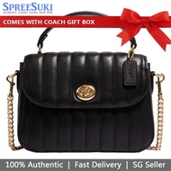 Coach Handbag In Gift Box Crossbody Bag Marlie Top Handle Satchel With Quilting Black # C1558