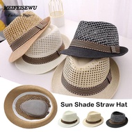 MEIFEISEWU Sun Cap, Short Brim Breathable Straw Fedora Hat,  Trilby Straw Floral Hat Man