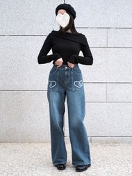 Gori韓國秋季心心牛仔褲