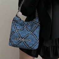 CHANEL丹寧牛仔銀釦MINI 22側背包