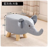 實木矮凳創意動物卡通座椅小板凳【科技布小象-淺藍色】 #(ONE)
