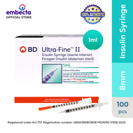 BD Ultra Fine 8mm Insulin Syringe 1ml 31G (Box of 100’s) Jarum Insulin Exp date: October 2028