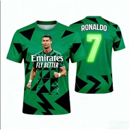 Ronaldo 7 Green  Football Jersey 3D Print Lightning Pattern Short Sleeve T-shirt