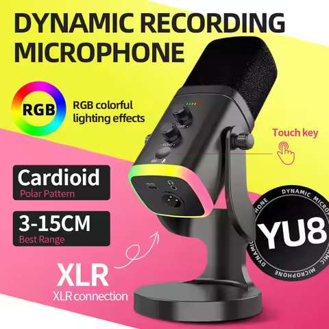 Gaming Microphone USB Microphone Dynamic Mic RGB With Noise Reduction Software Mic Gain Mute For Str