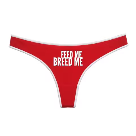 FEED ME BREED ME Thong Female Lingerie Red Cotton Underwear for Womens Soft Seamless Invisible Breat