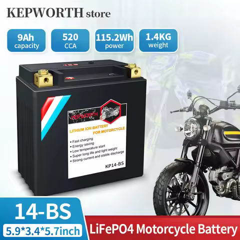 14-BS 12V Lithium Motorcycle Battery 12V 9Ah 520A CCA Lifepo4 Powersport Battery Replacement for Mot