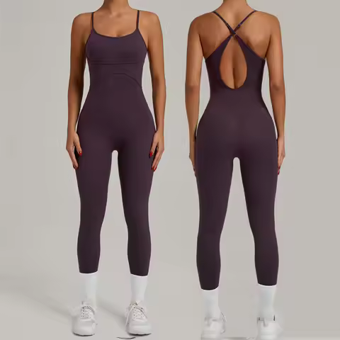 TRY TO BN Sports Jumpsuit Yoga Cross Adjustable Shoulder Straps Fitness Workout Bodysuit One Piece S