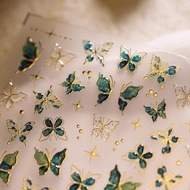 Gold Border Flash Butterfly 5D Nail Sticker Crystal Diamonds Design Adhesive Nail Art Decoration