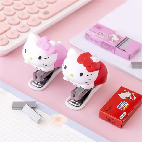 Sanrios Hello Kitty Mini Stapler Set Hello Kitty Portable Paper Binding Machine Anime Stationery Off