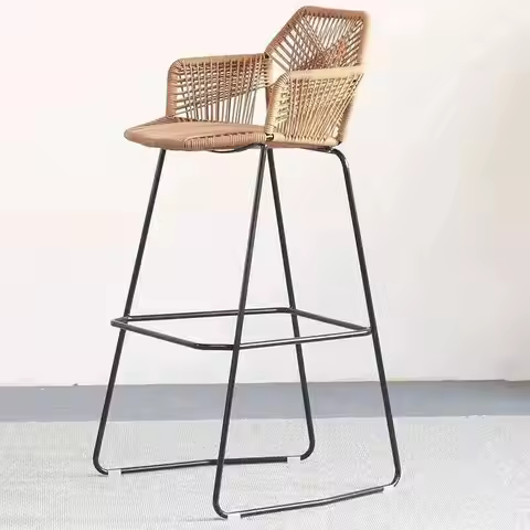 PP Nordic Rattan Back Armchair Bar Furniture Wrought Iron Bar Chairs for Kitchen Modern Cafe Outdoor