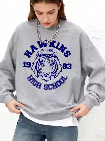 Hawkins High School Prints Sweatshirt Womens Winter Fleece Warm Hoodie Crewneck Jogger Pullovers Cas