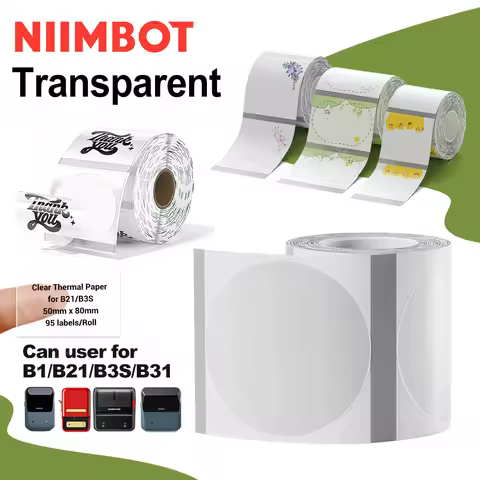 Niimbot Transparent Stickers Label Paper Roll for Mini Portable Printer Niimbot Thermal Paper Labels