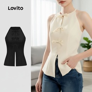 Lovito Women's Summer Bow Lace Up Tank Top, Elegant Design, Model L109MD032