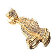 Hip Hop Hands European American Prayer Men Diamond-Studded 18k Gold Necklace Electroplating Pendant 