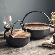 Thick Cast Iron Pot, Soup Pot, Japanese Style Hot Pot (Wood Lid)