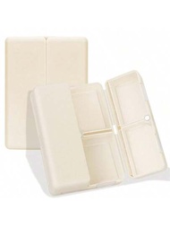 1入組10cm米色日常藥丸整理盒,7個隔間可攜帶旅行藥盒[折疊設計],適用於放置維生素、魚肝油、補品和藥物的手提包口袋藥盒