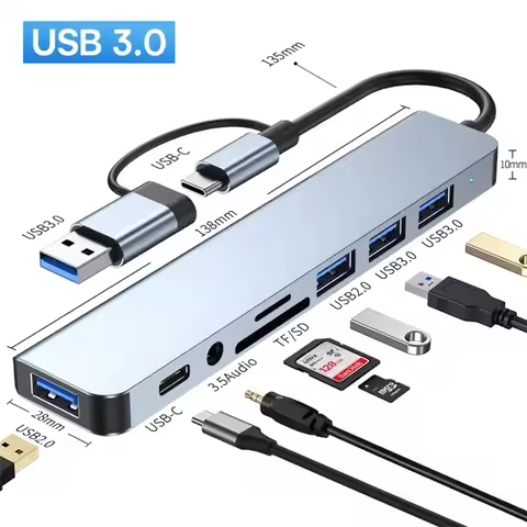8-IN-2 USB HUB 3.0 USB-C HUB Docking Station Gbps High Speed Transmission USB Splitter Type C to USB