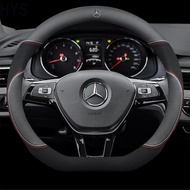 HYS HYS For Mercedes Benz AMG Leather Car Steering Wheel Cover (Black) Logo Accessories 38cm Fits All Mercedes Benz Models for W204 W213 W212 W211 W176 W246 W245 W205 W216 W215
