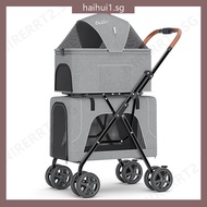 Pet Stroller Lightweight Cat Stroller Folding Double-Layer Cat Stroller Detachable Cat Cage hencangt
