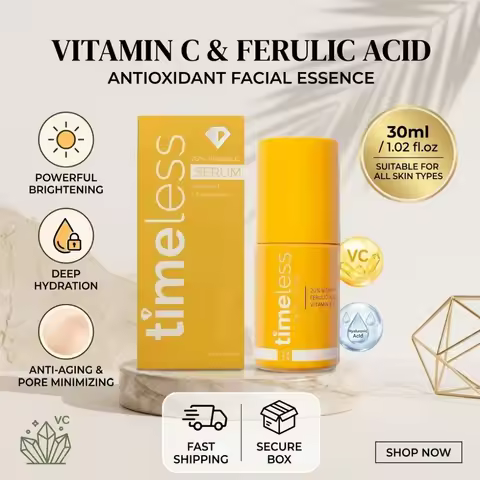 Timeless 20% Vitamin C Serum 30ml Ferulic Acid Facial Essence Anti Aging Wrinkle Brightening Moistur