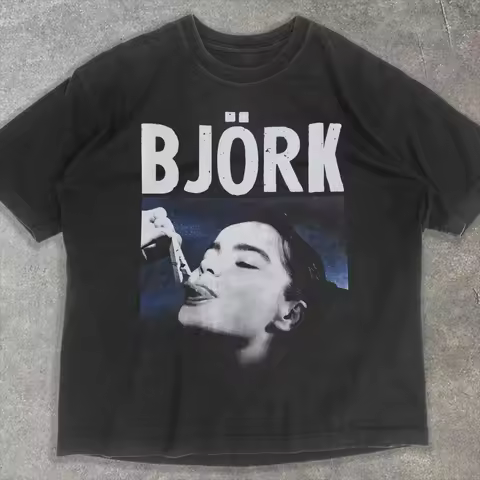 2026 Summer Men's Pure Cotton Vintage Bjork T-shirt Casual Stylish Loose and Breathable Suitable for
