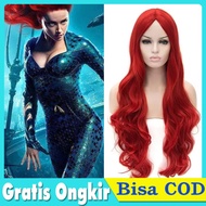 Wig Rambut Palsu Curly Merah Panjang Hair Extension Pesta Cosplay
