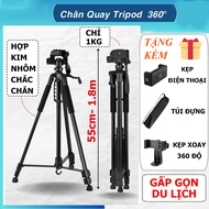 F360T Camera Tripod and Phone Tripod with 360 Rotating Clip, Travel Tripod Video Photography Stick -