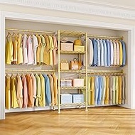 Ulif M2 Wall-Mounted Clothes Rack, Metal Closet System with 4 Expandable Hanger Rods and 5 Metal She