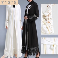 Abaya dress lace putih cardigan muslimah jubah Dubai white black baju raya 2022