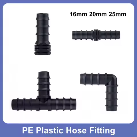 PE Pipe Joint 16mm 20mm 25 mm Tee Straight Elbow Plug Greenhouse Irrigation Pipe Fitting Micro Spray