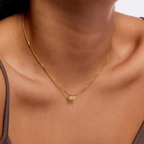 55cm Custom Angel Number Necklace with Curb Chain Lucky Date 444 441 777 Digital Pendant Stainless S