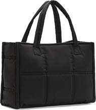 Puffy Tote Bag for Women Work Black Beige Large Tote Puffer Bag Travel Soft Quilted Shoulder Handbag