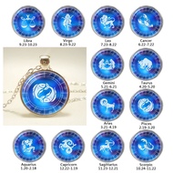 Fashion 12 Zodiac Sign Twelve Constellation Glass Cabochon Pendant Necklace Aquarius Pisces Aries Ta