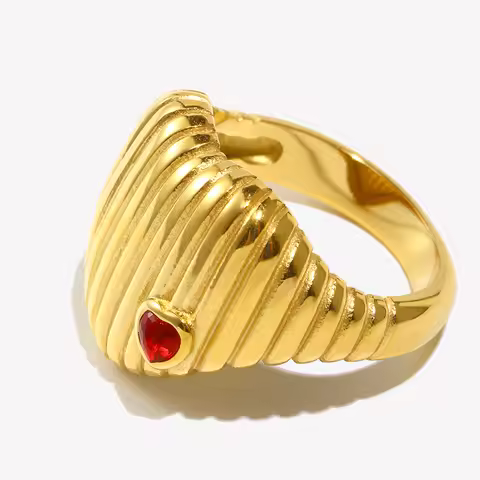 E.B.belle Love Vertical Pattern Ring Silver Color Tarnish Free 18K Gold Plated Jewelry 316L Stainles