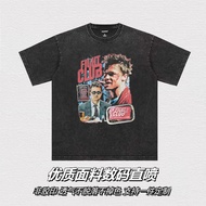 Fight Club vintage tee Fight Club American Loose Washed Distressed Retro Short-Sleeved T-Shirt