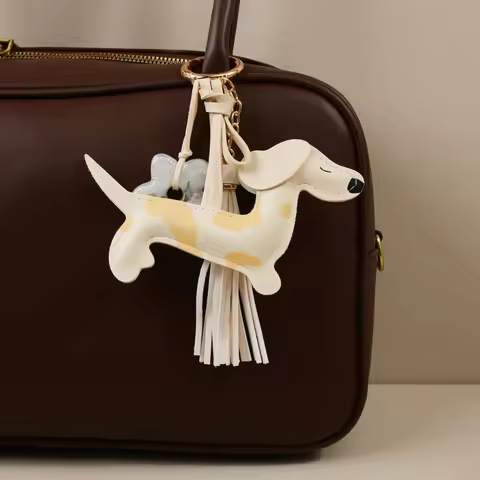 Miniature Dog Pendant For Keys And Handbags In Coffee And White Color Variations Minimalist Wallet C