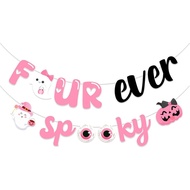 Sursurprise Four Ever Spooky Birthday Decorations, Four Ever Spooky Banner Pink Black, Halloween 4th