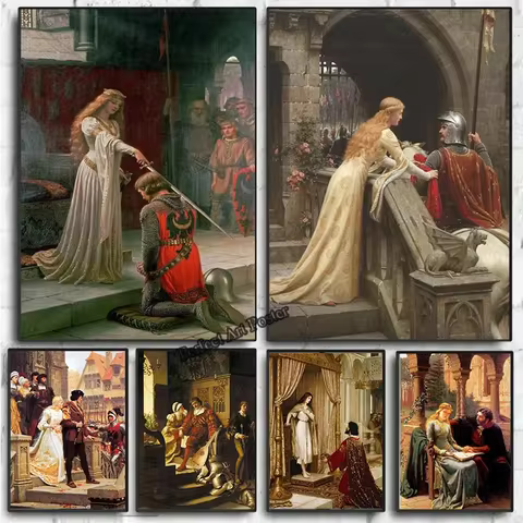 The Accolade by Edmund Blair Leighton - Medieval Knight Canvas Art Print for Living Room Wall Decor,