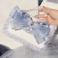Worry free Lolita versatile silver blue lo bag crossbody bag Lolita lace bow
