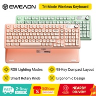 EWEADN V102 Air Tri-Mode Wireless Keyboard 98 Keys Display Screen & Media Knob RGB Silent For Gaming