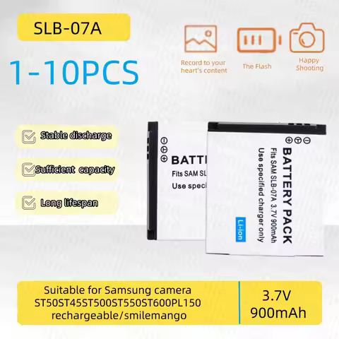 1-10 pcs 3.7V 900mAH SLB-07A battery suitable for Samsung camera ST50ST45ST500ST550ST600PL150 rechar