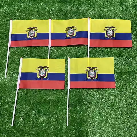 SKY FLAG Ecuador hand Flag 10/20/50/100pcs 21*14cm Ecuador Hand Waving Flags With plastic pole For S