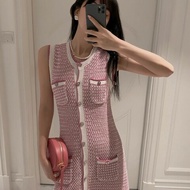 Chanel香奈兒 粉色編織無袖連衣裙/34碼