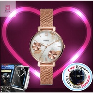 [FREE ENGRAVE & ORIGINAL]FOSIL Womens Jacque Flower Rose Gold Mesh Strap 36mm Women Watch ES4534 wit
